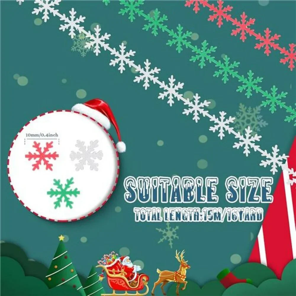 3 Rolls Christmas Snowflake Lace Ribbon Red Green White Trim for Holiday Crafts